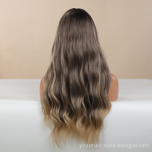 FZY  Anogol Synthetic Wig Ombre Blonde Brown Long Wigs Middle Part Hair Wig Daily Natural Wavy Heat Resistant Fiber for Women